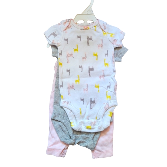 Carter's Other - Carters girls 0-3m pink white grey giraffe animal onesie outfit 3 piece